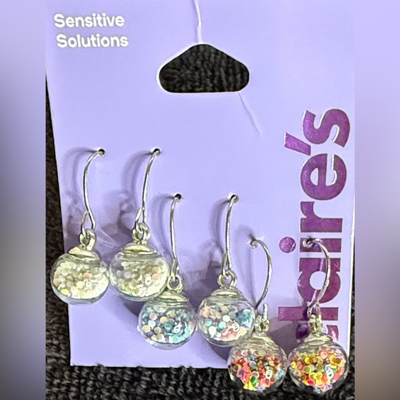 Claire's Silver Holographic Shaker Drop Fish Hook Earrings, Colourful Bead Balls - Picture 5 of 9